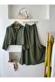 Women's Shirt Collar Lace-Up Seersucker Textured Two-Piece Set Long Sleeve Flared Skirt Combination