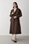 Women's Bitter Brown Double-Breasted Collar Trench Coat - 3