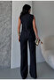 Women's Designer Buttoned Vest Pants Set Navy - 5