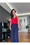 Navy Blue High Waist Wide Cut Trousers - 4