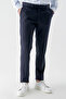 Men's Navy Blue Polyviscon Basic Plain Pattern Slim Fit Classic Trousers