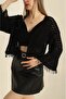 Black Tasseled Detailed Openwork Spanish Sleeve Seasonal Women's Cotton Cardigan - 8