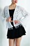 White Tasseled Detailed Openwork Spanish Sleeve Seasonal Women's Cotton Cardigan