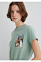 Cat Printed Green T-Shirt Semi Slim Fit / Semi Slim Fit 1613200 -71787 - 2