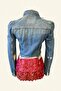 Women's Indian Inspired Skirt Pink Fabric Denim Jacket Heepkdc - 3