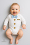 Tiny Boss Bow Tie Baby Bodysuit, Button Pattern Printed, Baby Boy Long Sleeve Snap Fastener Bodysuit Cotton