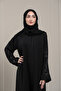 عباية لافينيا النسائية مع تطريز وأكمام مخيطة وتفاصيل من الكريستال وحجاب مطرز. - 4