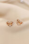 Rose Gold Zircon Stone Embellished Heart Bow Shaped Minimalist Modern Earrings - 5
