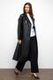 Low Sleeve Zipper Closure Oversize Leather Trench Coat Black 6759 - 5
