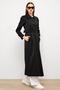 Water Repellent Long Trench Coat with Grosgrain Detail Black 6778 - 4
