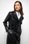 Low Sleeve Zipper Closure Oversize Leather Trench Coat Black 6759 - 3