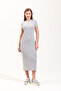 725400_Women's Crew Neck, Short Sleeve, Long, Plain Solid, Lycra Knitted Dress - 3