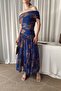 Boat Neck Patterned Tulle Dress - 5