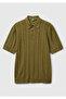 Men's khaki linen blended contrast buttoned regular fit polo neck sweater