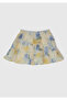 Girl's Yellow Blue Fully Patterned Tiered Skirt with Elastic Waist - 3