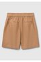 Women's Beige 100% Linen Back Waist Elastic Pleated Relax Fit Bermuda Shorts - 4