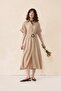 Modal Dress with Gathered Waist and Belt Detail Bej 9307-E - 7