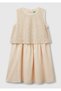 Girl's Ecru Top Sequined Fabric Lined Pleated Tulle Skirt Sleeveless Dress
