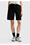 Women's Black Cotton Blend Buttoned Front Regular Fit Bermuda Shorts