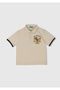 Boy's Ecru Printed Woven Cuff Polo T-Shirt