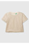 Girl's Ecru Sequined Tulle Lined Back Single Button Short Sleeve Blouse