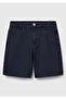Boy's Navy Blue Distressed Effect Regular Waist Straight Bermuda Shorts