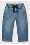 Boy's Light Denim Waist Drawstring Patch Pocket Denim Carrot Pants
