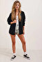 Women's Black Single Pocket Oversize Linen Ayrobin Shirt Hzl24S-Bd1201531 - 3