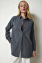 Women's Anthracite Wide Fit Long Basic Shirt Hzl24W-Bd139001 - 4