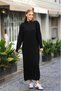 Women's Black Zippered Collar Ribbed Knitwear Dress HZL24W-BD1102271