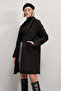 Women's Black Single Button Double Pocket Lined Boucle Cashmere Coat Hzl22W-Bd190821 - 7