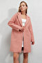 Women's Pink Single Button Double Pocket Lined Stylish Cashmere Coat Hzl23W-Bd190851 - 3