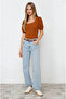 Women's Tan Square Neck Knitted Blouse Hzl22W-Bd104091 - 2