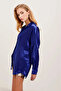Women's Vibrant Blue Oversize Flowing Satin Surface Shirt HZL23S-BD139851 - 4