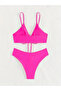 Women's Neon Pink Rope Detailed Lined V-Cut Triangle Bikini Set Hzl24S-Lc2234 - 6