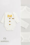 Tiny Boss Bow Tie Baby Bodysuit, Button Pattern Printed, Baby Boy Long Sleeve Snap Fastener Bodysuit Cotton - 3