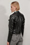 Women's Black Short Faux Leather Lined Biker Jacket Hzl22W-Bd110251 - 7