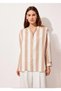 Women's Beige Cream Striped Satin Shirt Hzl23S-Bd1201731 - 3