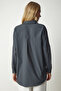 Women's Anthracite Wide Fit Long Basic Shirt Hzl24W-Bd139001 - 6