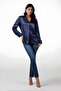 Women's Navy Blue Light Flowy Satin Surface Shirt Hzl22W-Bd139641 - 2