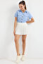 Women's Ice Blue Pocketed Buttoned Short Sleeve Summer Crop Shirt Jacket Hzl22S-Bd106631 - 2