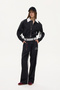 Contrast Fabric Garnished Embroidered Elastic Waist Trousers Black