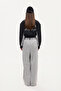 Contrast Fabric Garnished Embroidered Elastic Waist Trousers Black - 5