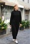 Women's Black Zippered Collar Ribbed Knitwear Dress HZL24W-BD1102271 - 2