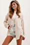 Women's Light Beige Single Pocket Oversize Linen Ayrobin Shirt Hzl24S-Bd1201531