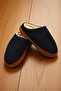 Women's Navy Blue House Slippers. Colorful Scalloped Patterned Slippers with Fur Inside. - 6