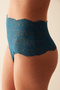 Curvy Lace Lace High Waist Petrol Blue Slip Panties