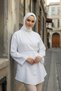 White - 100% Cotton Pocketed Belted Women's Hijab Kimono 1166-Tes - 9