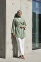 Çağla Yeşili - 100% Cotton Pocketed Belted Women's Hijab Kimono 1166-Tes - 7