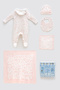 100% Cotton 5-Piece Newborn Set - Toile De Jouy/Pink